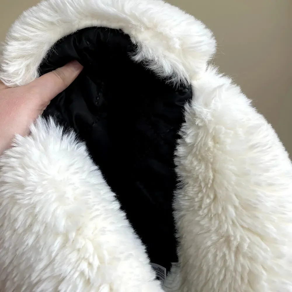 Anthropologie white faux fur ear flap winter hat women's statement piece warm OS